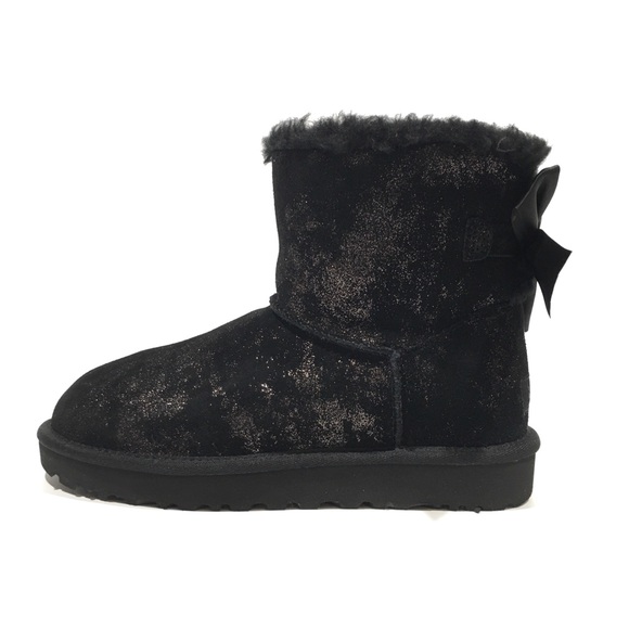 UGG MINI BAILEY BOW GLIMMER BOOTS -BLACK METALLIC SUEDE -WOMEN’S US 7 -NEW - Picture 3 of 8